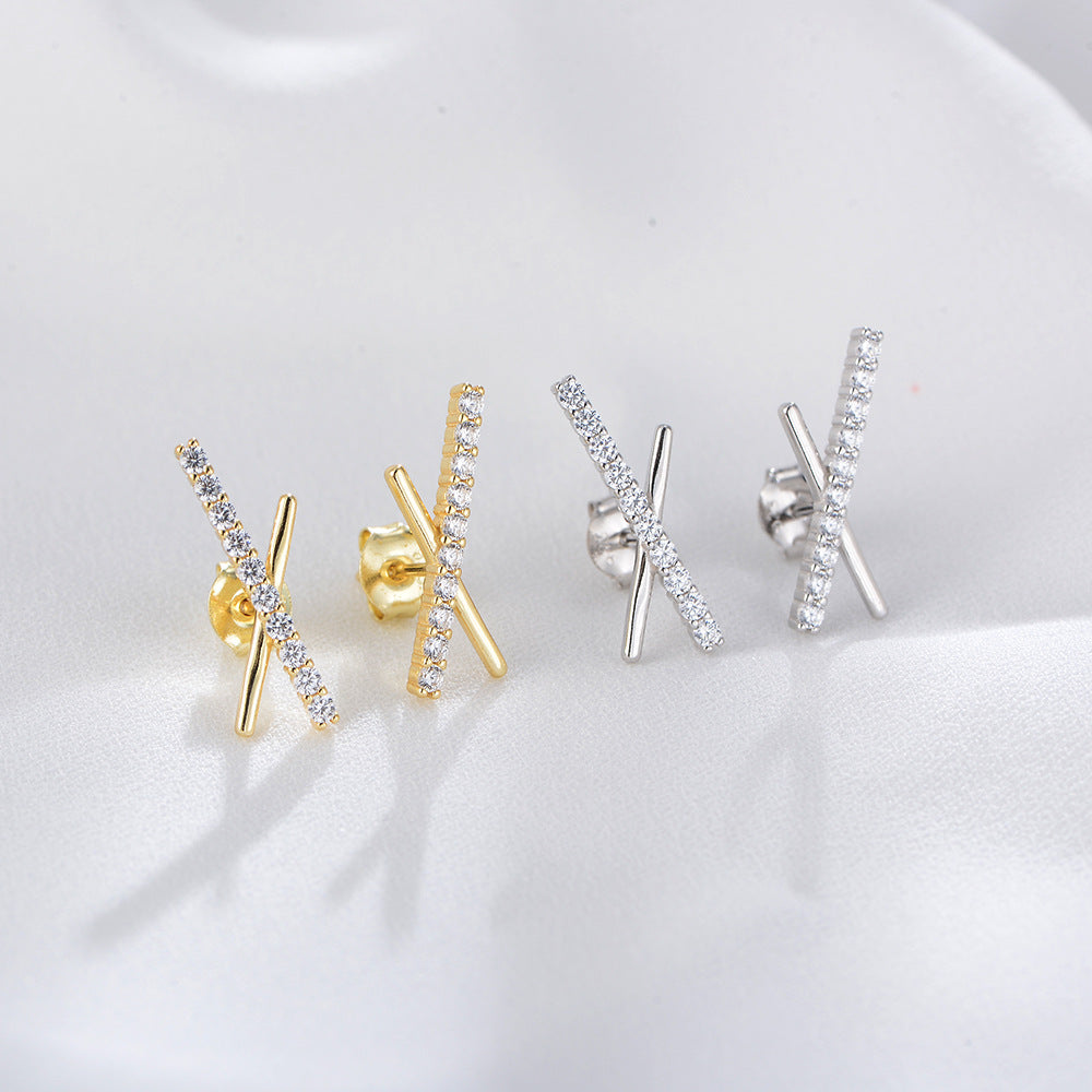 Zircon X-shape Silver Studs Earrings for Women