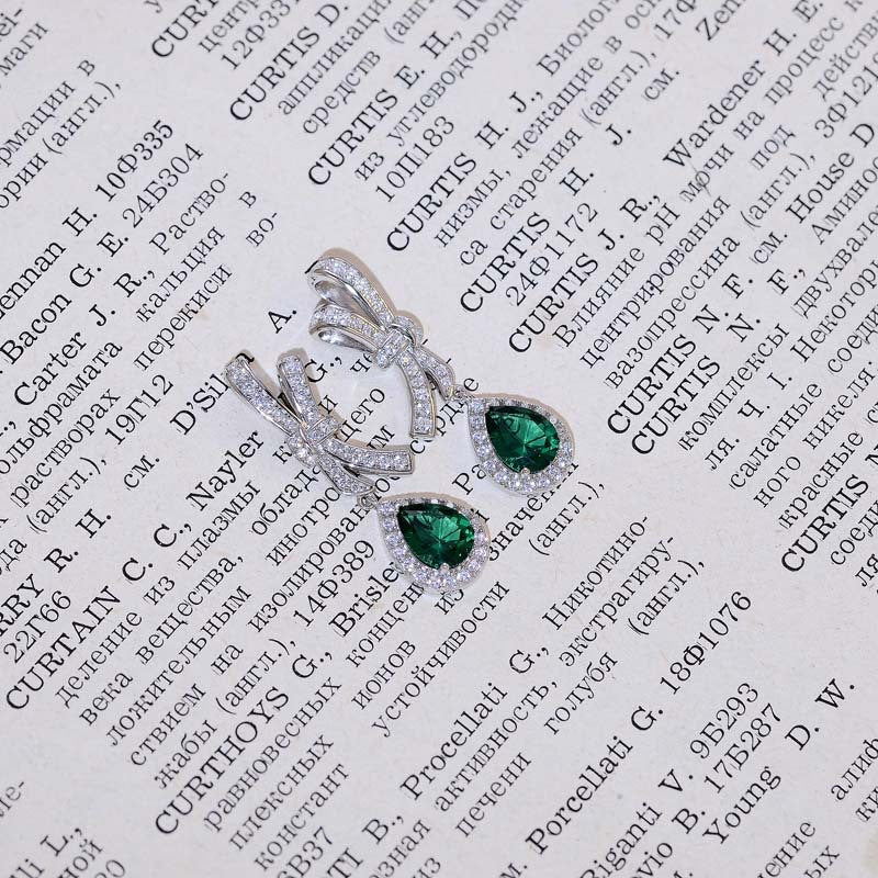 Lab Created Emerald 6*8mm - Platinum Plated - Drop Silver Earring for Women