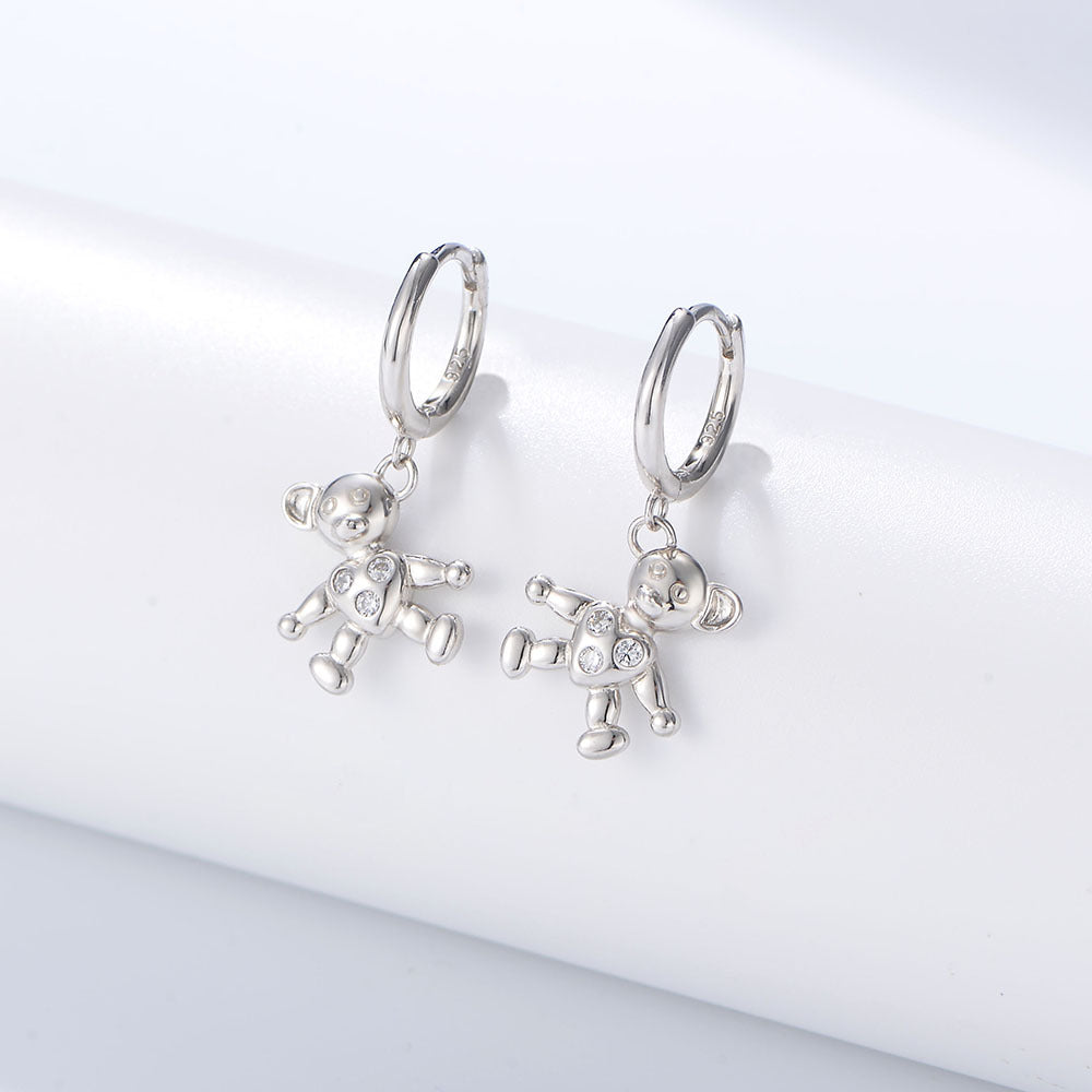 Love Bear with Zircon Silver Drop Earrings for Women