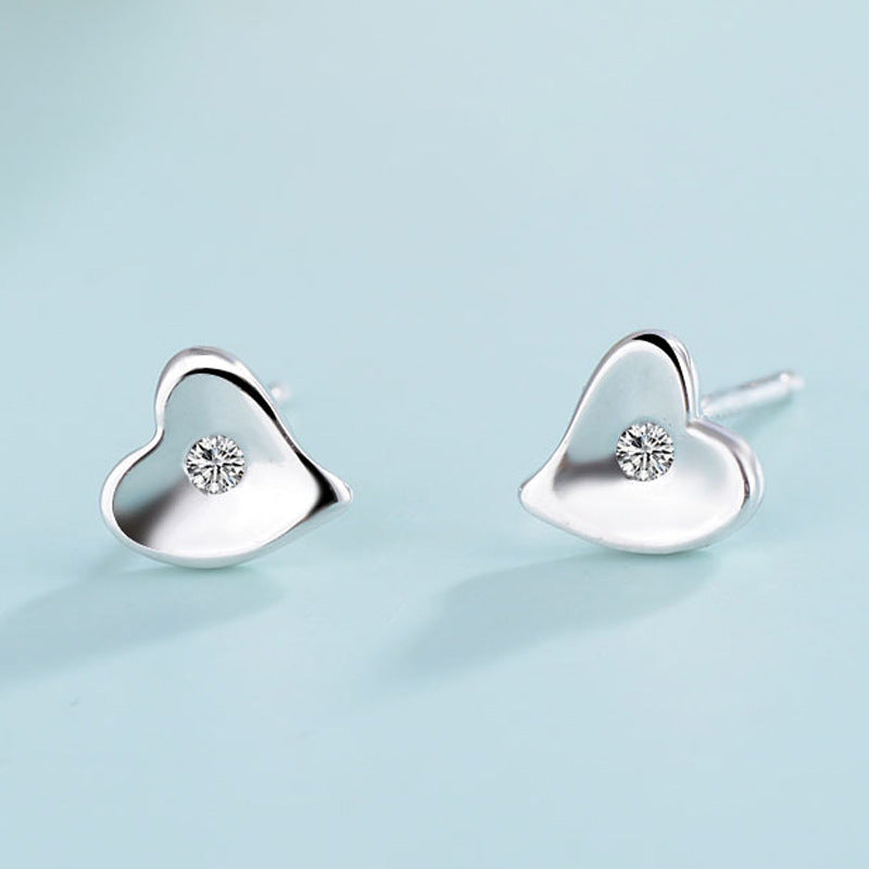 Heart with Zircon Silver Studs Earrings for Women