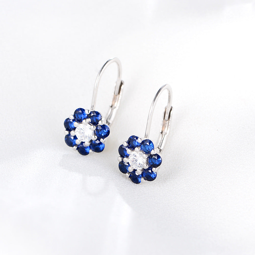 Retro Colourful Zircon Flower Silver Studs Earrings for Women