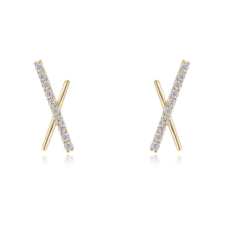 Zircon X-shape Silver Studs Earrings for Women