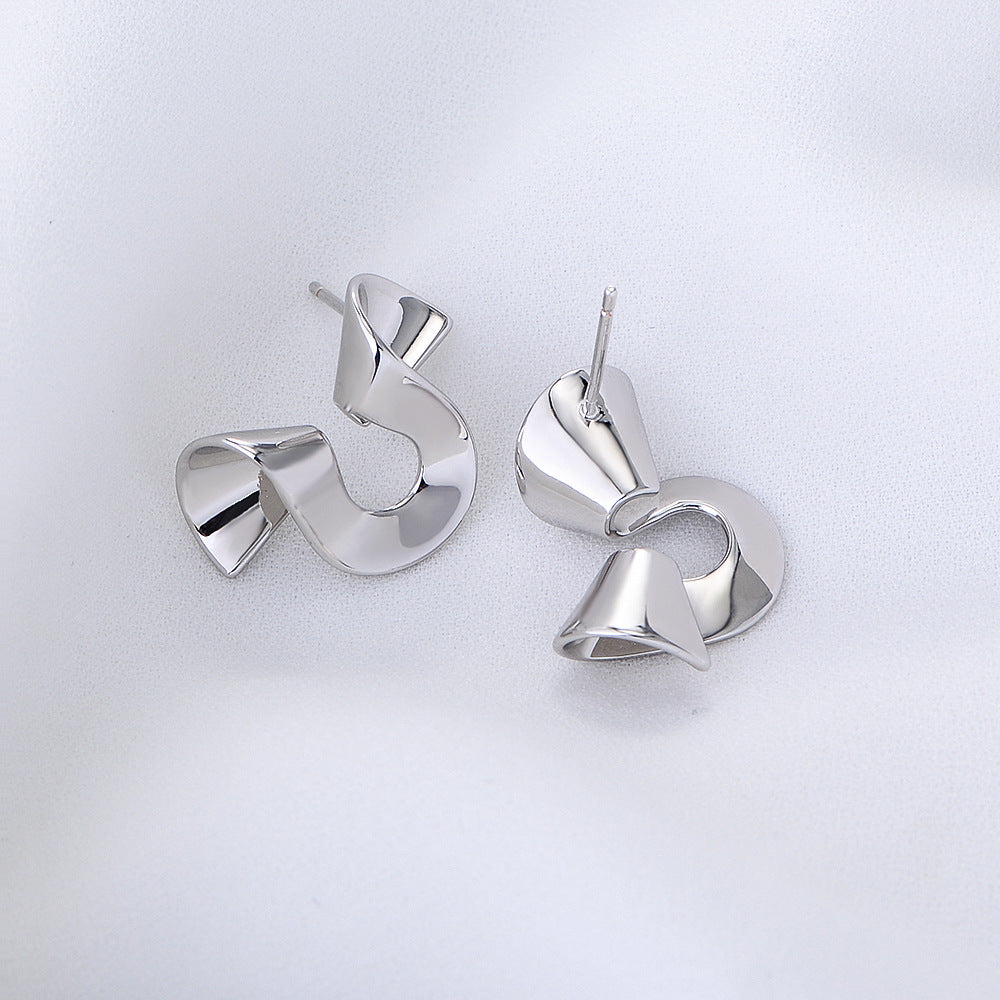 Spiral Irregular Smooth Silver Earrings for Women