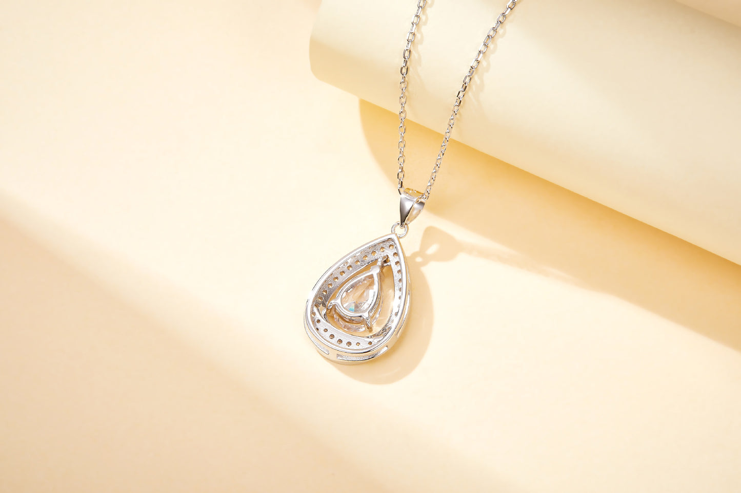 Water Drop Colourful Zircon Pendant Silver Necklace for Women