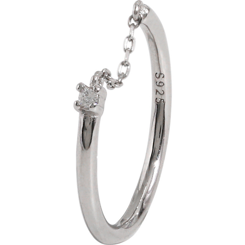 Chain with Zircon Silver Ring for Women