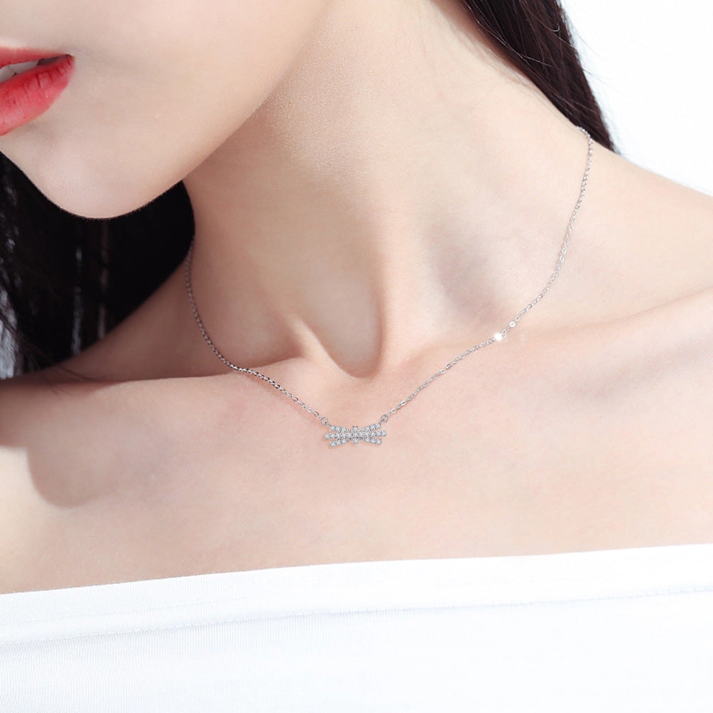 Zircon Bow Pendant Silver Necklace for Women