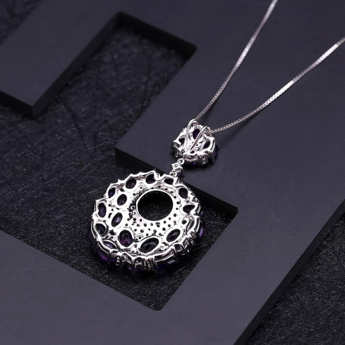 Italian Craft Design Elegant Luxury Inlaid Natural Colourful Treasure Circle Pendant Silver Necklace for Women