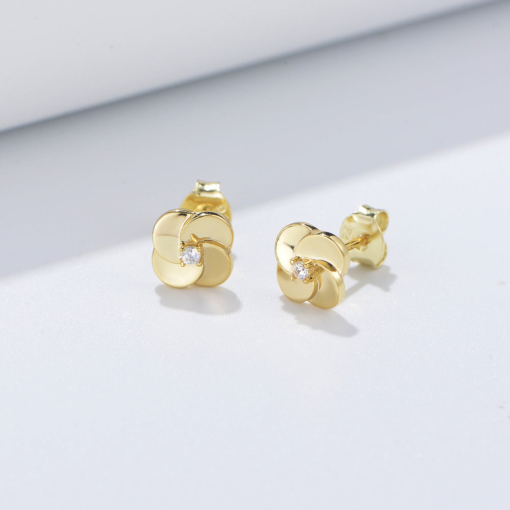 Four-leaf Clover Zircon Silver Studs Earrings for Women