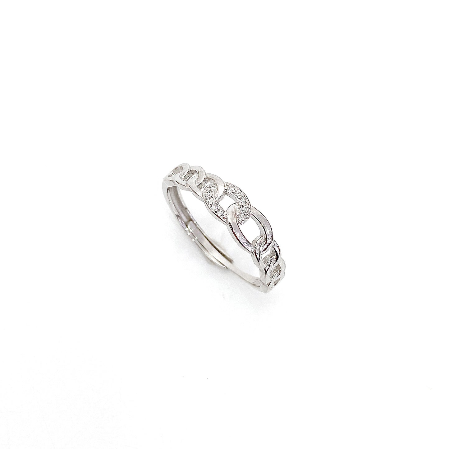 Oval Buckle with Zircon Silver Ring for Women