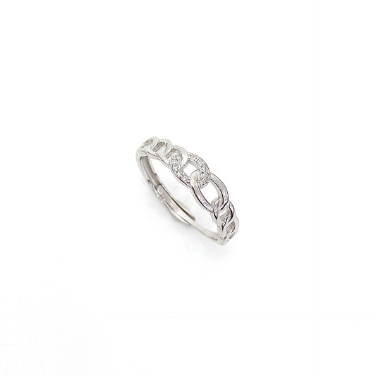 Oval Buckle with Zircon Silver Ring for Women