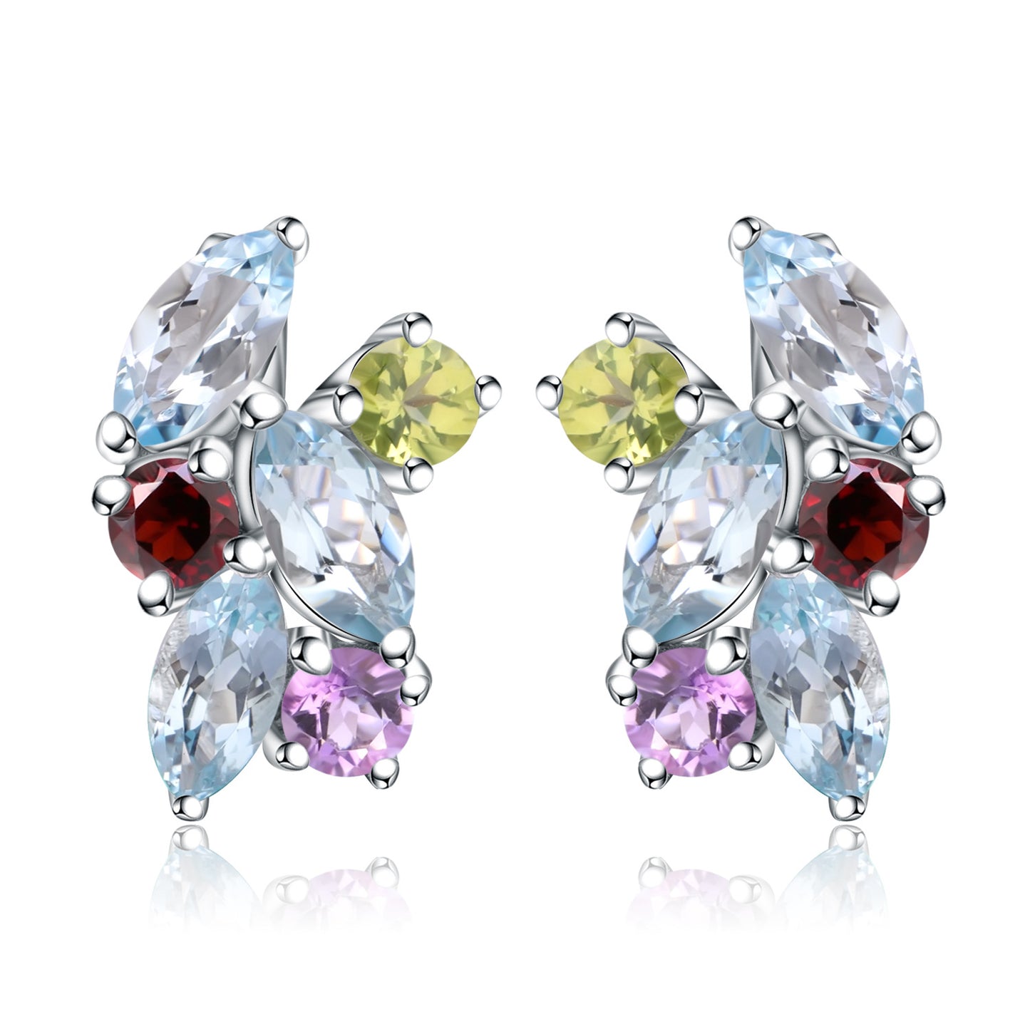 Fresh Candy Colourful Natural Crystal Silver Studs Earrings for Women