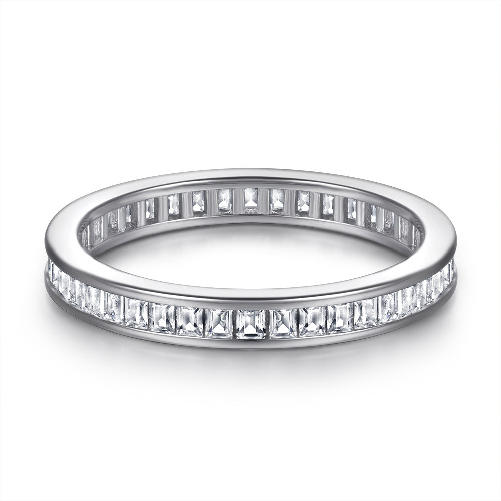 Full Row Emerald Cut Zircon Eternity Silver Ring for Women