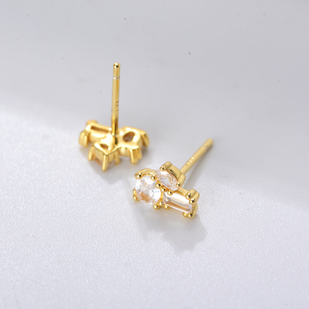 Geometric Zircon Sterling Silver Studs Earrings for Women