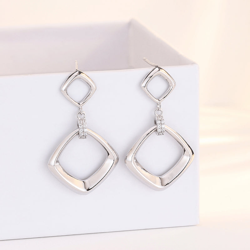 Hollow Rhombus Silver Drop Earrings for Women