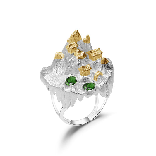 Chinese Style s925 Silver Inlaid Natural Gem Ring for Women