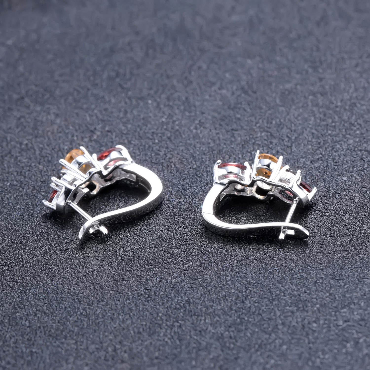 European Natural Colourful Gemstones Silver Studs Earrings for Women