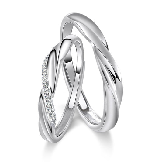 Rotate Lines with Zircon Silver Couple Ring