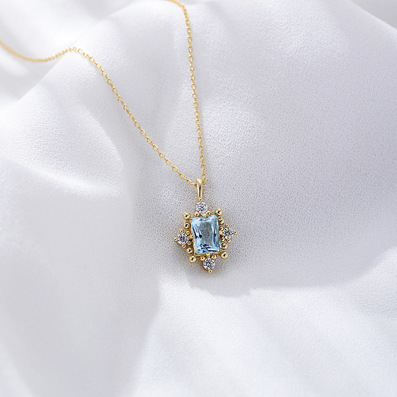 Vintage Blue Topaz Rectangle Pendant Silver for Women