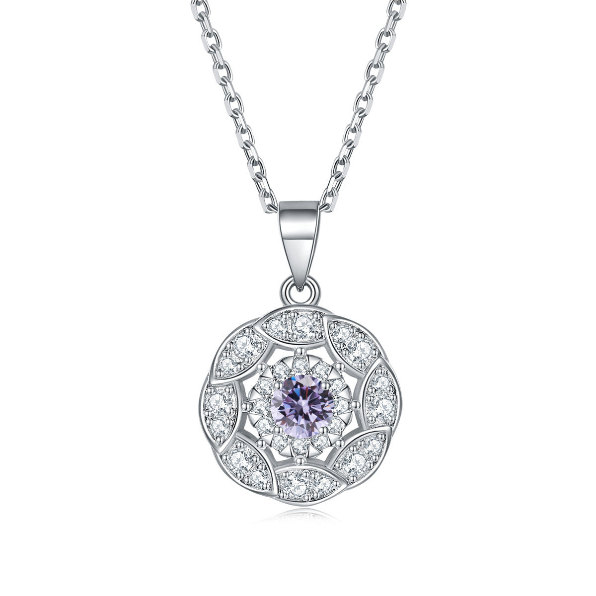 Petals Circle with Colourful Round Zircon Pendant Silver Necklace for Women