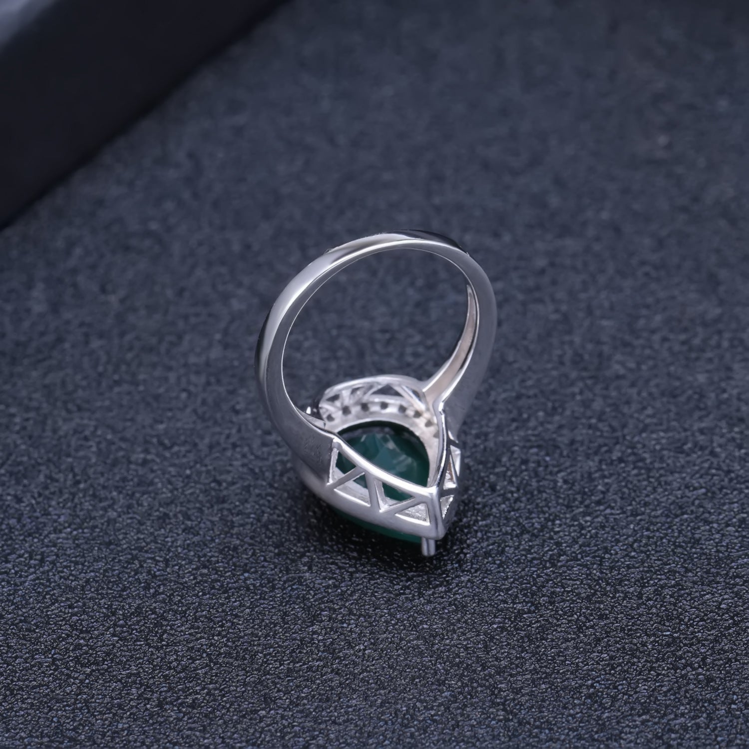 Natural Green Agate Pear Drop Solest Halo Sterling Silver Ring for Women