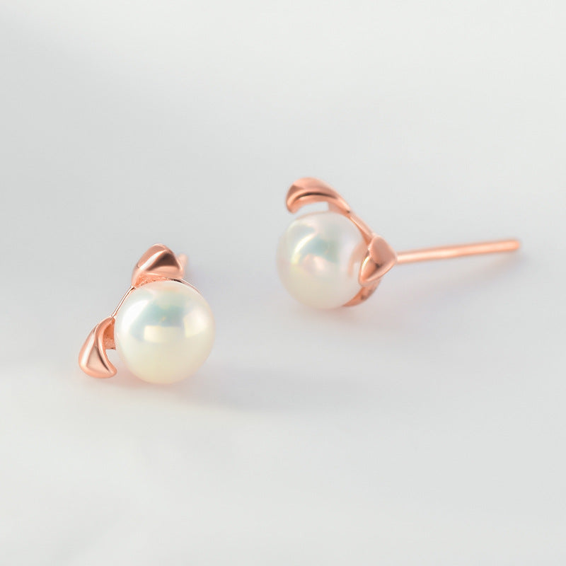 Freshwater Pearl Rose Gold Colour Puppy Silver Stud Earrings for Women