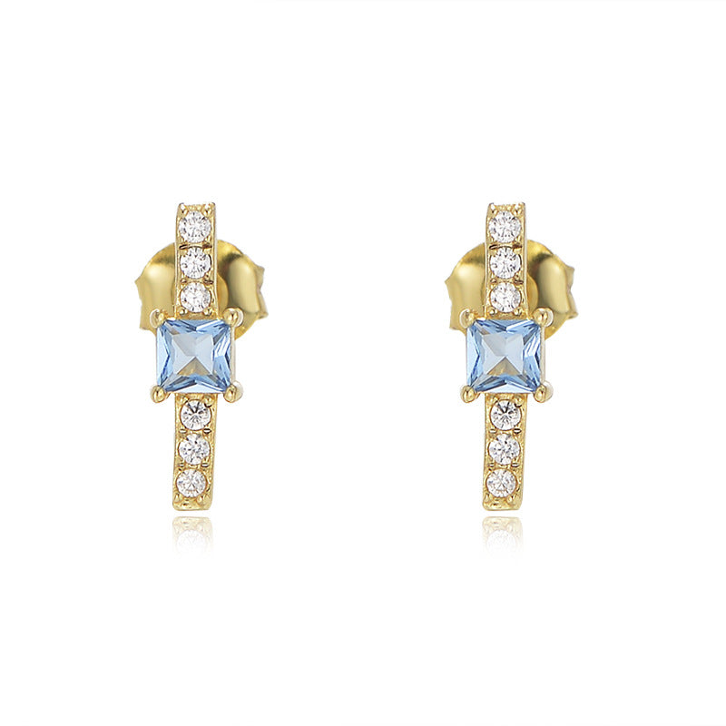 Geometric Square Blue Zircon Silver Studs Earrings for Women