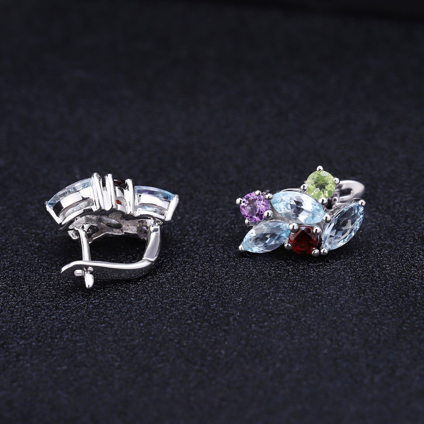 Fresh Candy Colourful Natural Crystal Silver Studs Earrings for Women