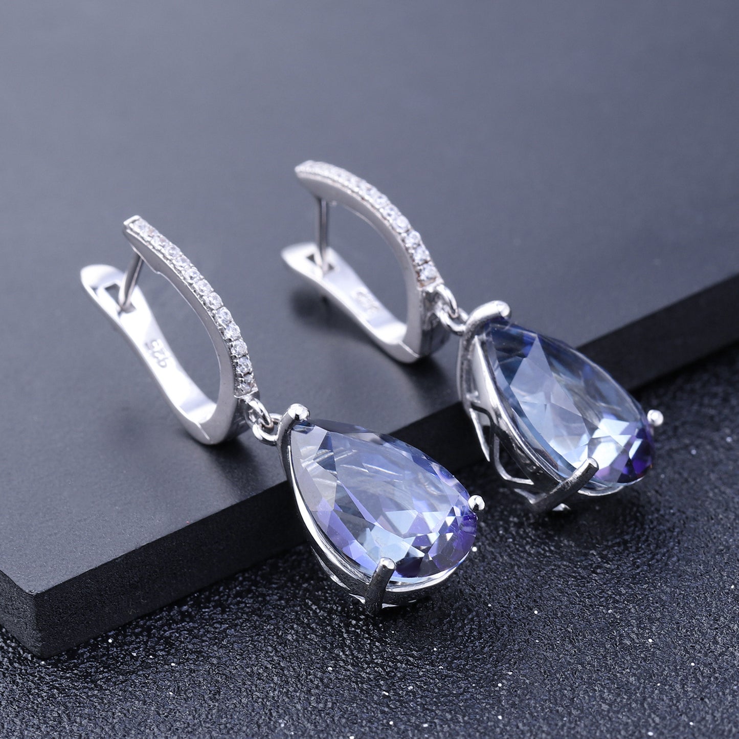 European Crystal Water Droplet Silver Drop Earrings for Women