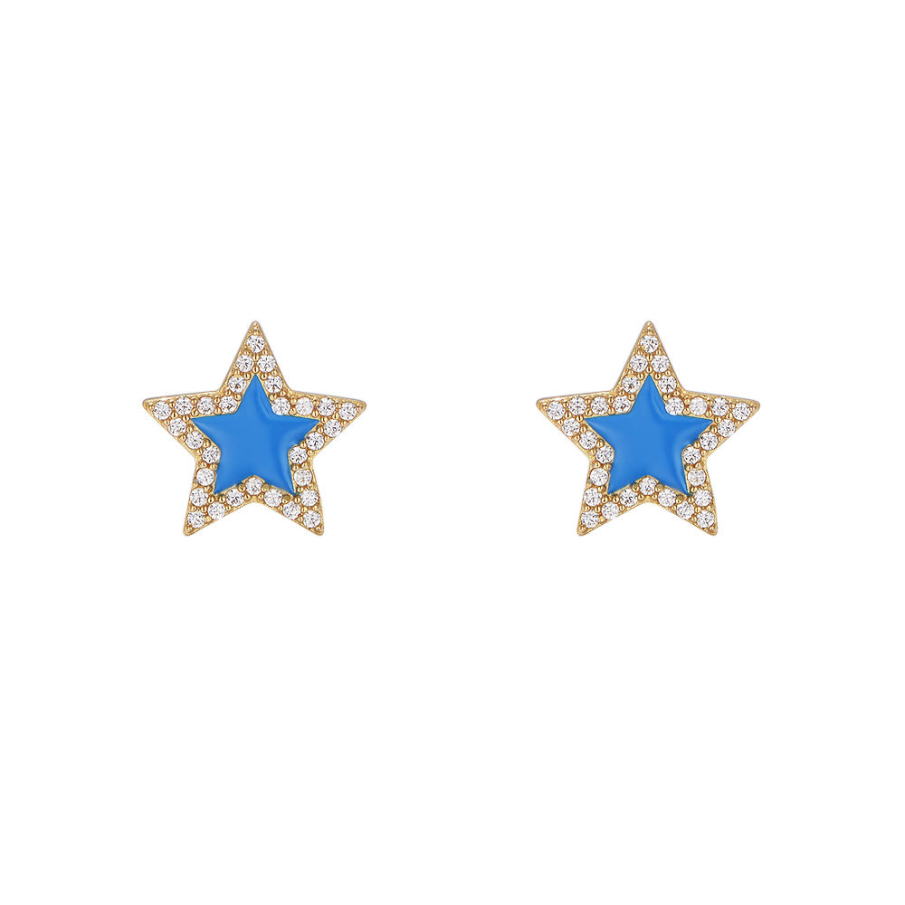 Colourful Star with Zircon Silver Studs Earrings for Women