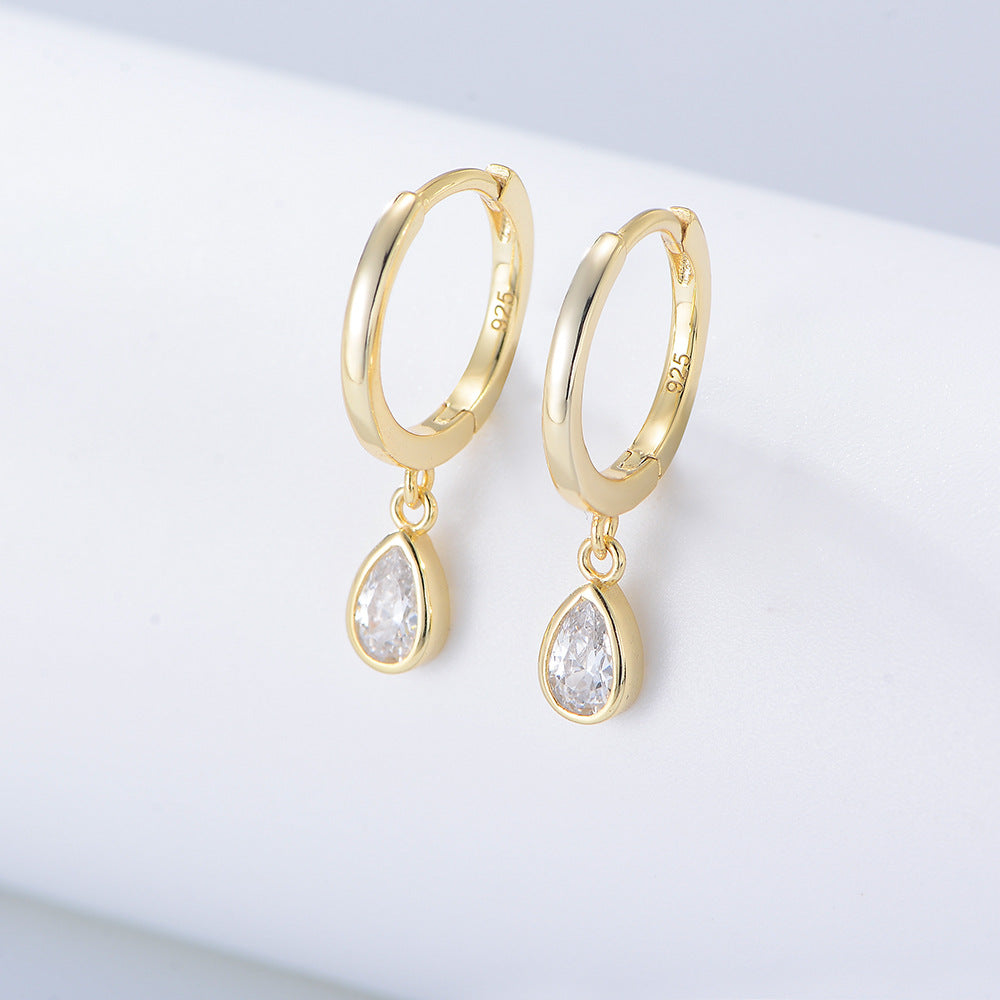 Water Drop Zircon Silver Hoop Earrings for Women