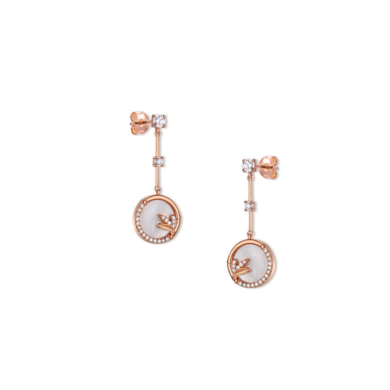 Mother-of-pearl Circle with Zircon Silver Drop Earrings for Women