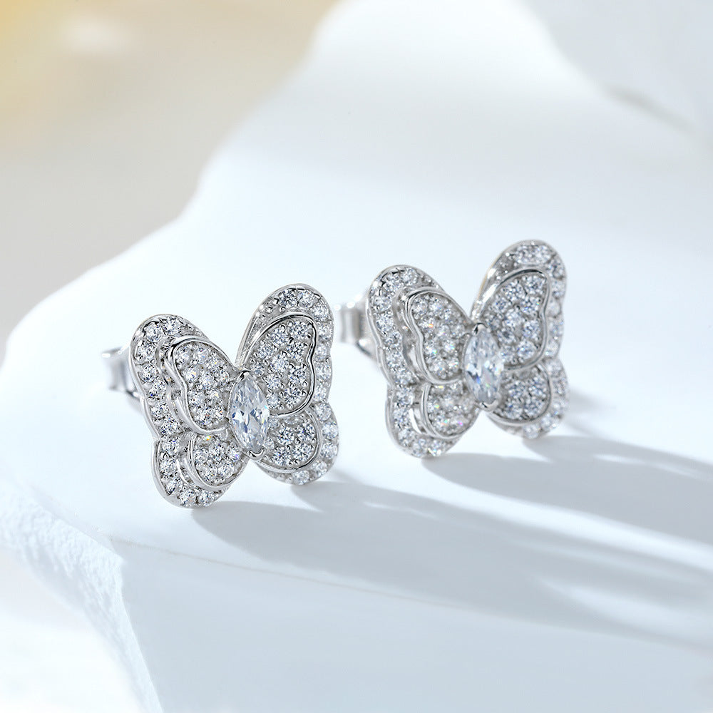 Full Zircon Butterfly Silver Studs Earrings for Women