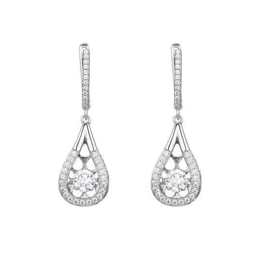 Zircon Hollow Pear Drop Silver Drop Earrings for Women