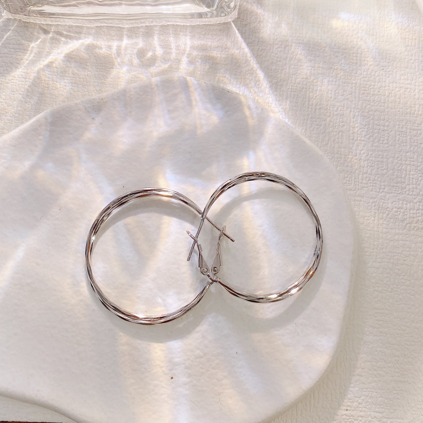 Interweave Circle Big Silver Hoop Earrings for Women