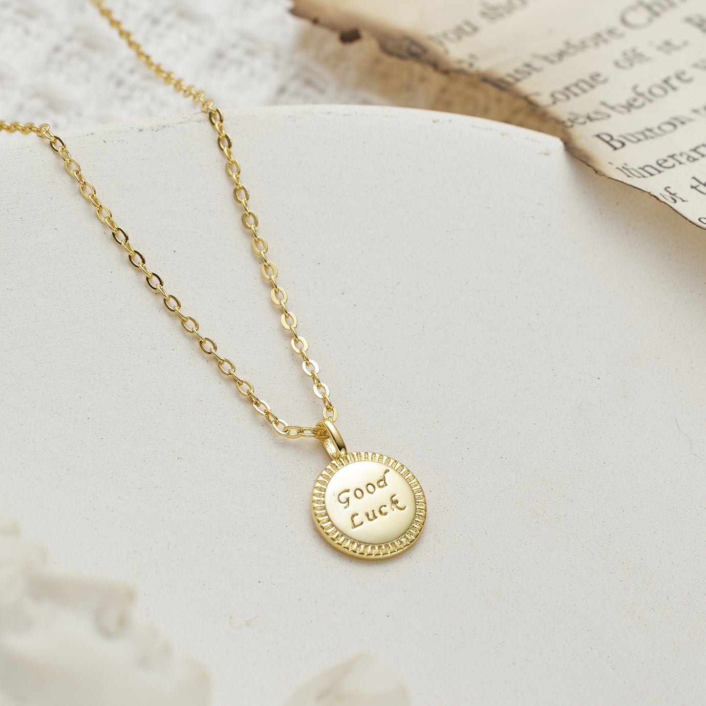 Good Luck Letter Round Coin Pendant Silver Necklace for Women