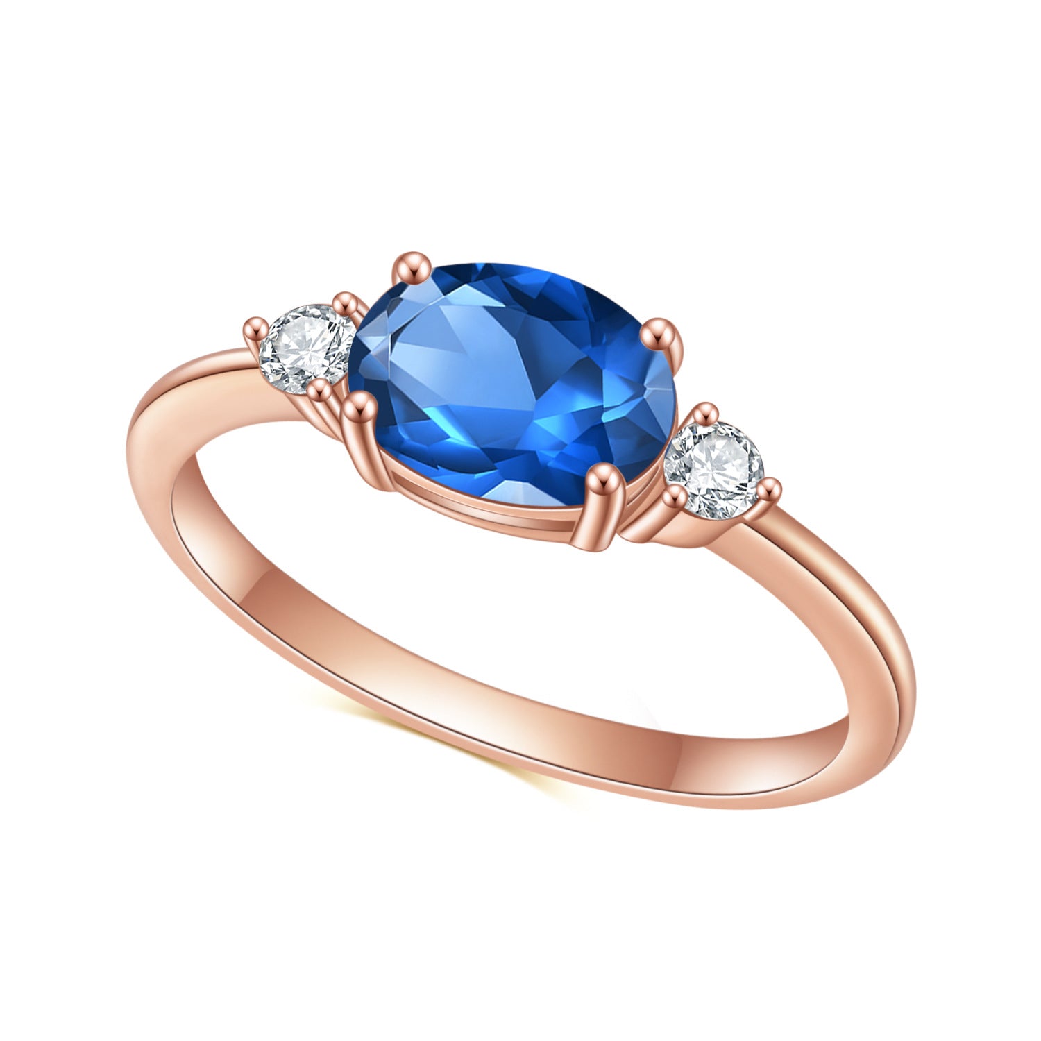 Classic Luxury S925 Sterling Silver Blue Gem Rose Gold Colour Ring for Women