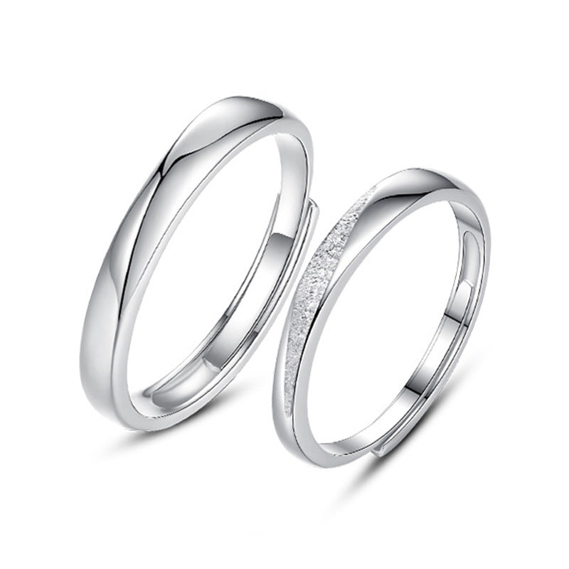 Geometric with Frosted Silver Couple Ring for Women