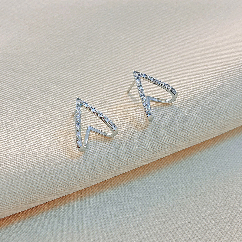 Zircon Triangular Love Shape Silver Studs Earrings for Women