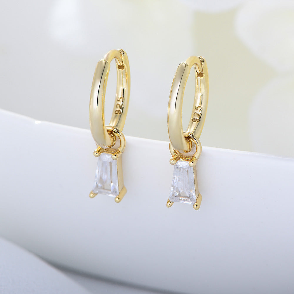 Trapezoid Zircon Pendant Silver Drop Earrings for Women