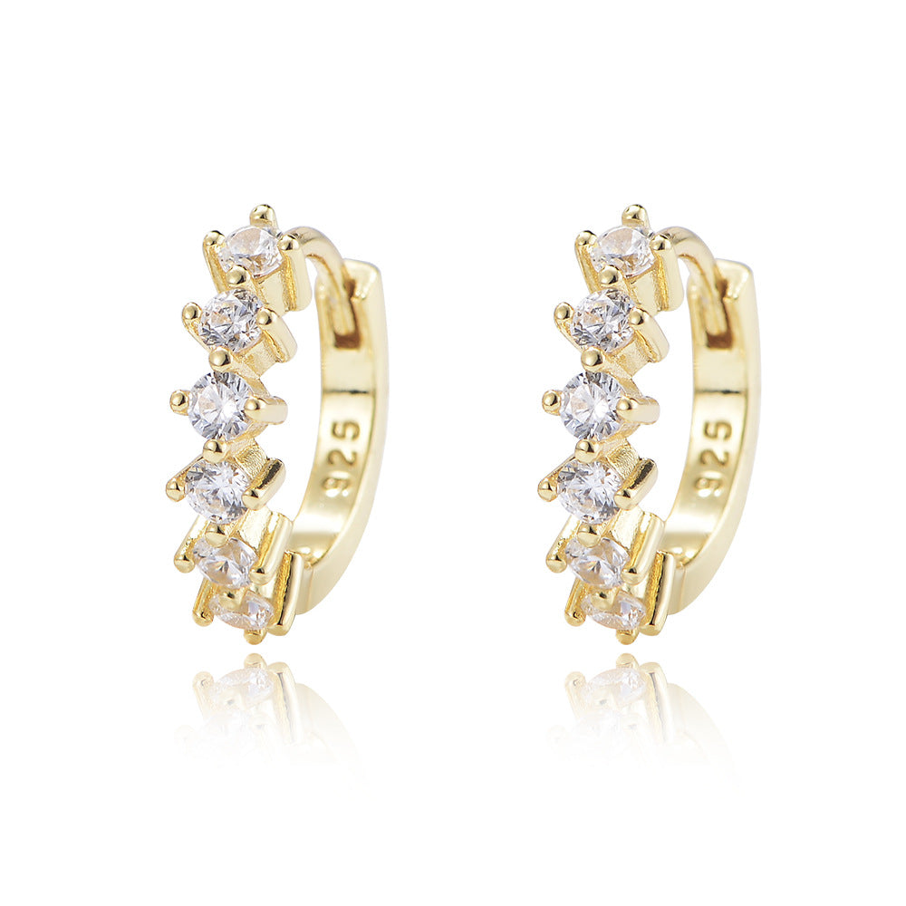 C-shaped Zircon Silver Hoop Earrings for Women