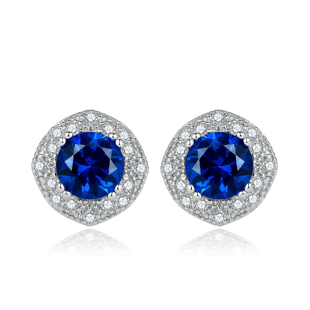 Blue Zircon Soleste Halo Silver Studs Earrings for Women