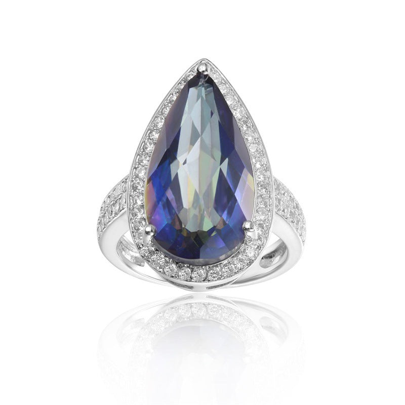 Colourful Crystal Soleste Halo Pear Drop Silver Ring for Women