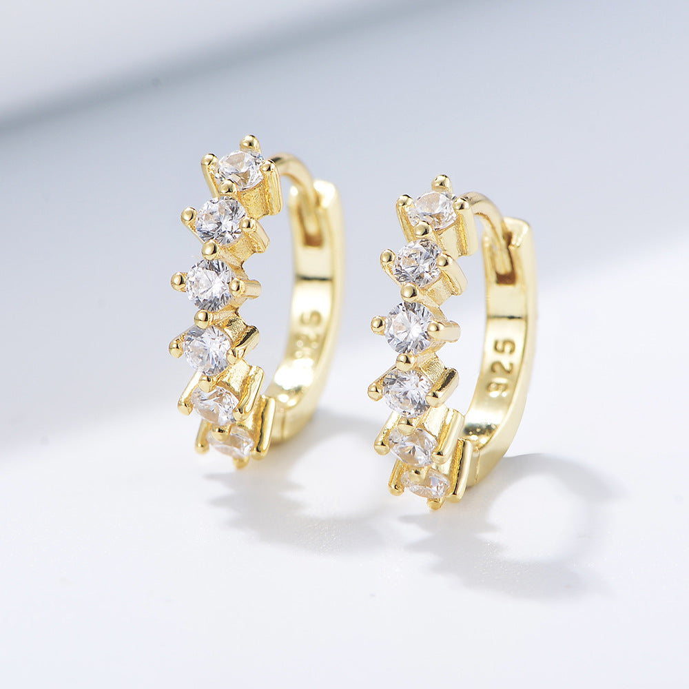 C-shaped Zircon Silver Hoop Earrings for Women