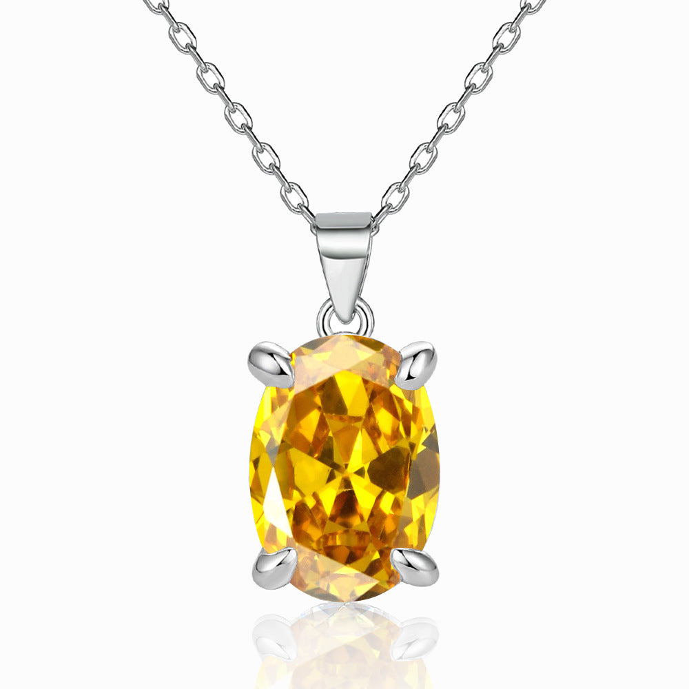 Oval Zircon Pendant Silver Necklace for women