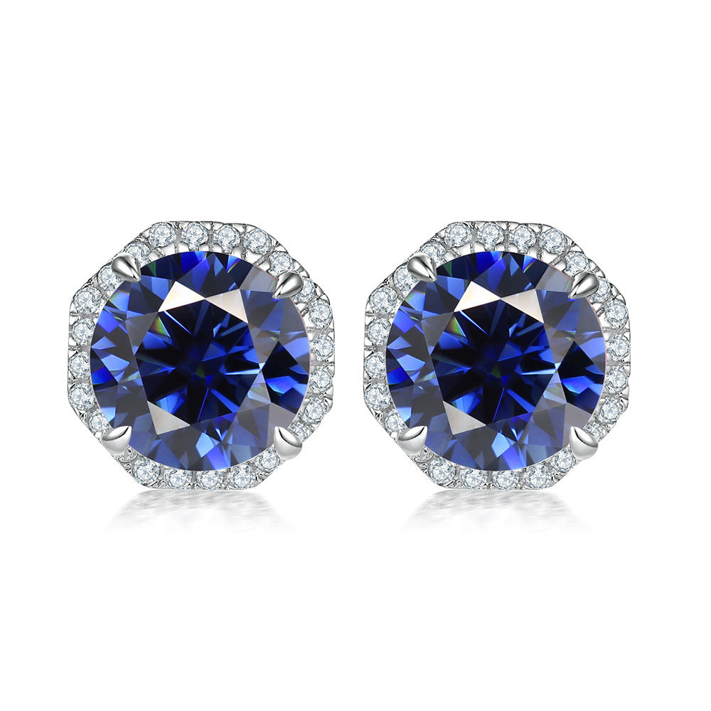 Colourful Round Zircon Soleste Halo Silver Studs Earrings for Women