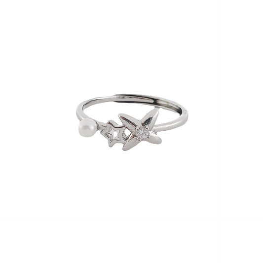 Double Stars with Pearl Silver Ring for Women