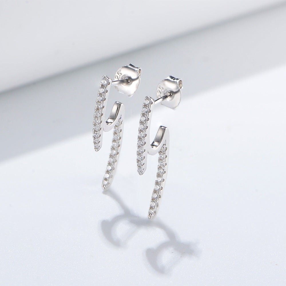 Zircon Geometric Shape Silver Studs Earrings for Women