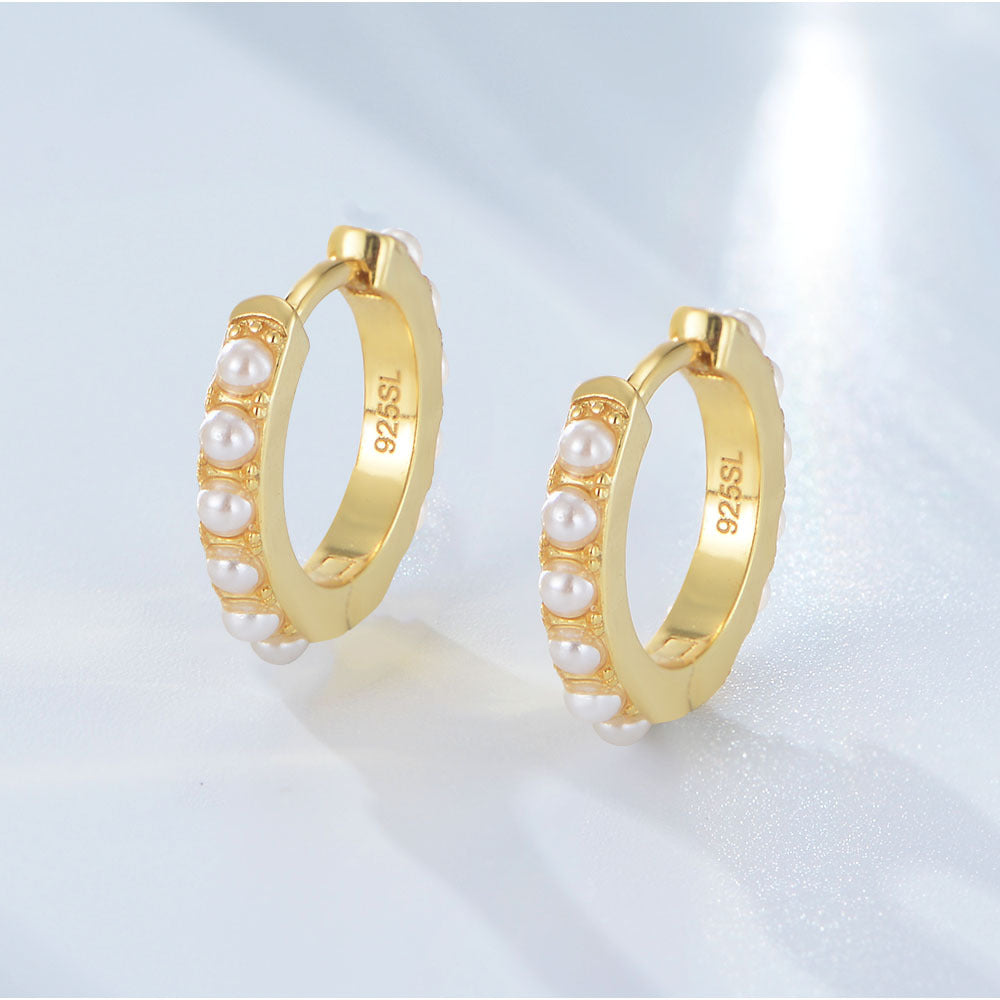 Circle Pearl Silver Hoop Earrings for Women