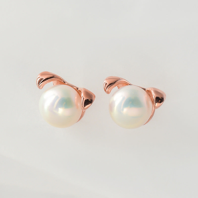 Freshwater Pearl Rose Gold Colour Puppy Silver Stud Earrings for Women