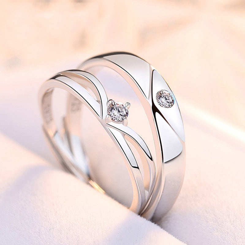 Round Zircon Silver Couple Ring